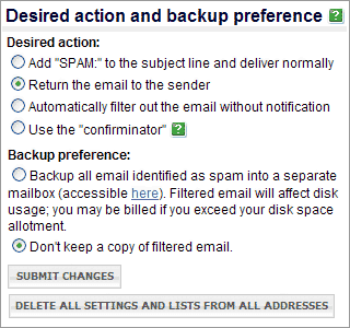 Email Filtering Options
